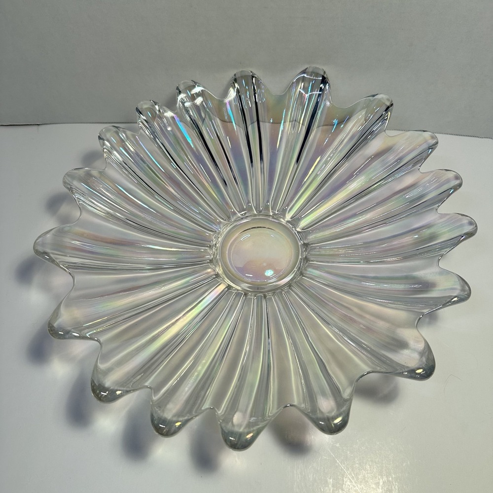 VTG Federal Glass Iridescent Celestial Sunburst Carnival Bowl Century Clear 11"